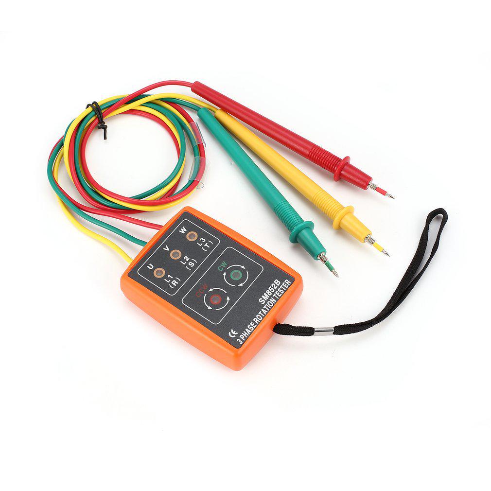 SM852B 3 Phase Rotation Tester Digital Phase Indicator Detector LED Buzzer Phase Sequence Meter Voltage Tester Tools 60V~600V AC