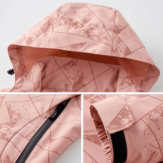 Unisex Winter Windbreaker Smooth Windproof Hooded Long Sleeve Zipper Pocket Zip Up Geometric Print Loose Fall Spring Outdoor Coat Jacket