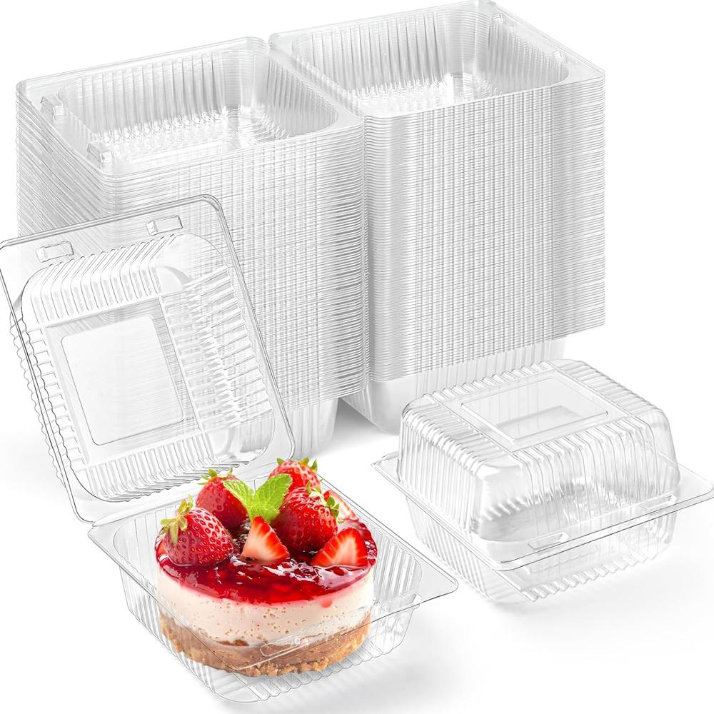 Clear Plastic Containers with Lids for Food, Thickened Disposable Sandwich Containers Clamshell Boxes for Cake Slice, Dessert