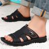 Large Size Men Slippers High Quality Cowhide Leather Slippers Summer Casual Beach Slippers Outdoor Non-slip Flat Sandals for Men