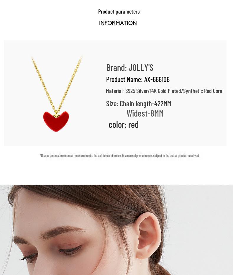 Colar de Prata de Lei 925 com Pingente de Coração Banhado a Ouro 14K - Joia de Verão Feminina de Alta Qualidade, Não Desbota