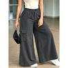 Women Corduroy Cargo Wide Leg Pants Elastic High Waist Casual Loose Multi‑Pocket Flare Trousers For Ladies