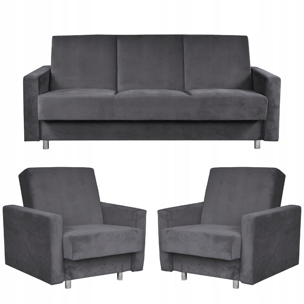Zestaw mebli wypoczynkowy Alicja wersalka kanapa fotele Family Meble szary