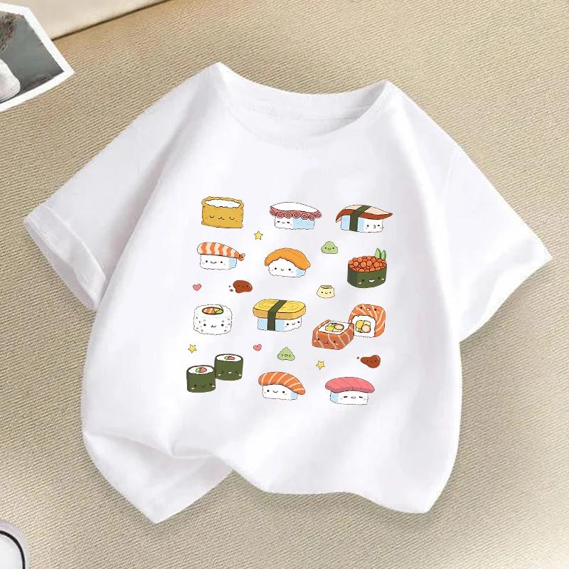 Sushi Print Kids T-shirt Summer Boys Girls Casual Fashion Funny Cute Comfortable Short Sleeve Tops Children Colorful Tee Shirts