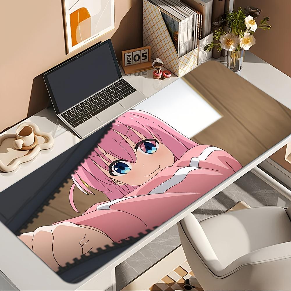 Gaming Mouse Pad Large Desk Mat Antislip Stitched Edges Pink Hair Anime Girl Print Keyboard Pad for Office Gaming