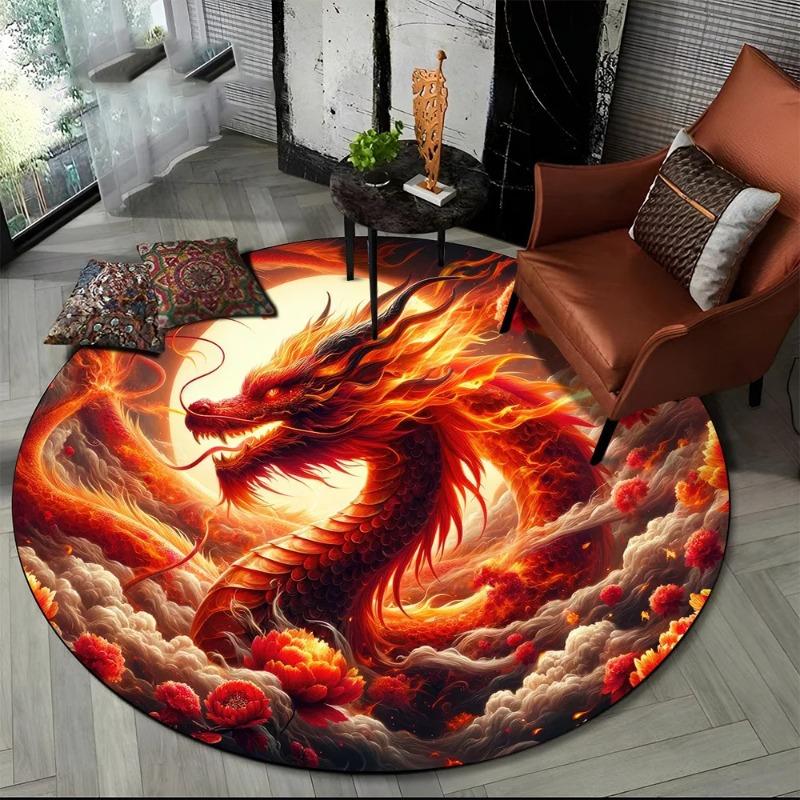 New Loong Chinese Style Dreamy Dragon Cartoon Round Carpet Rug for Bedroom Living Room Sofa Decoration Pet Decor Floor Mat