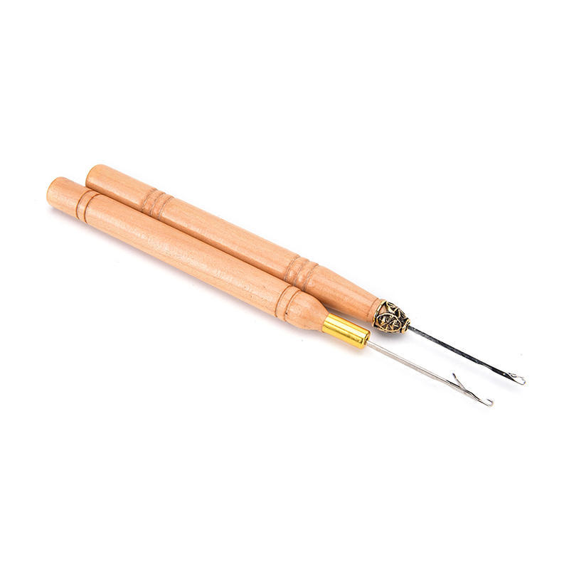 Wood Handle Feather Hair Extension Kit Thread Hook Needle Pulling Tool Salon Diy