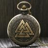 Relógio de Bolso Vintage Triângulo Valknut Vikings Nórdicos Bronze Quartzo Corrente de Colar Três Relógios de Bolso Entrelaçados Presentes de Amizade