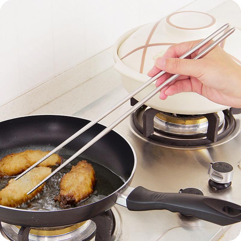 304 Stainless Steel Non-Slip Heat-Resistant Extended Frying Chopsticks, 36cm Noodle Scooping Chopsticks Round Frying Chopsticks