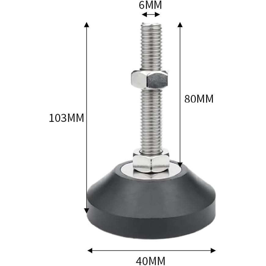 BORDSTRACT Rubber Base Levelers, 2 Pcs M6 Adjustable Furniture Legs, Threaded Metal Leveling Feet, Easily Adjustable Furniture Levelers, for All