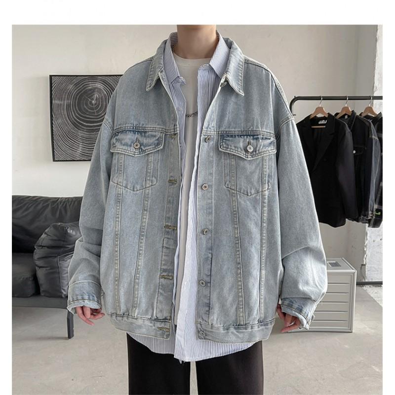 Mens Loose Fit Denim Jacket Stylish Casual Fall Outerwear Teen Students