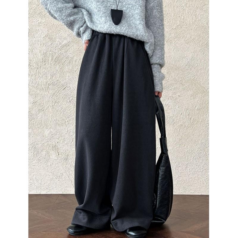 Johnature Korean-style High-waist Elastic Casual Straight-leg Pants For Women Winter Simple Comfortable Loose 4 Colors Pants