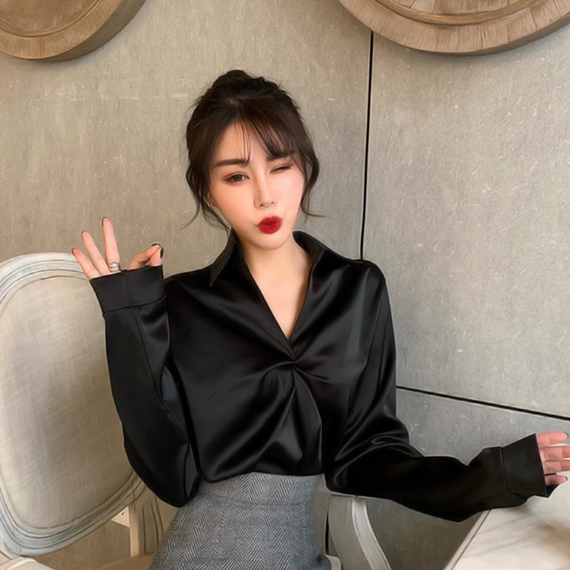 New Casual Long Sleeve Turn Down Collar Women Blouse Off White Chiffon Blouse Shirt Women Top