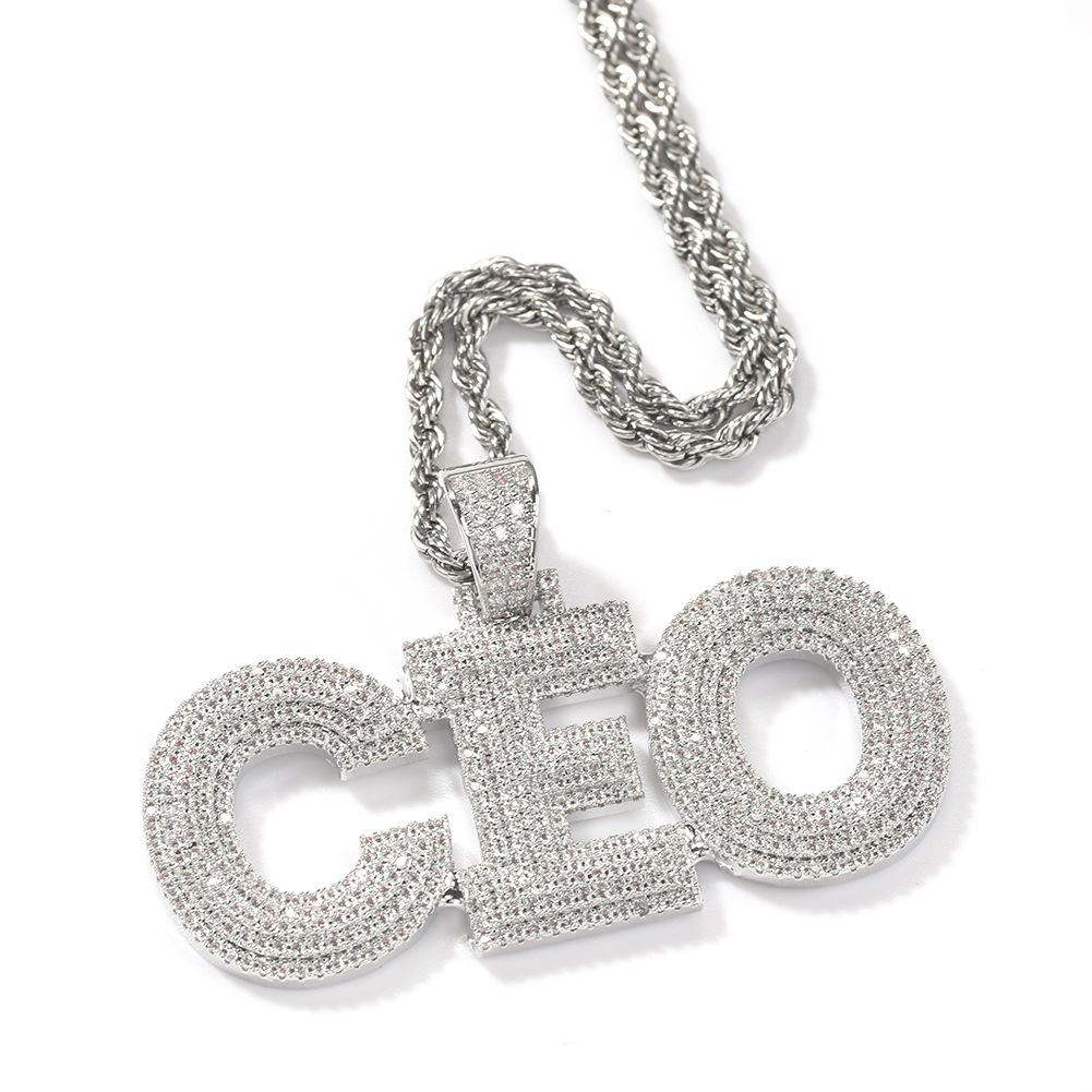 Collana Hip Hop da Uomo Personalizzata a 3 File in Ottone con Iniziali 'KING CEO' Ghiacciate, Catena con Nome in Diamanti Sintetici, Realizzata su Misura, Zircone