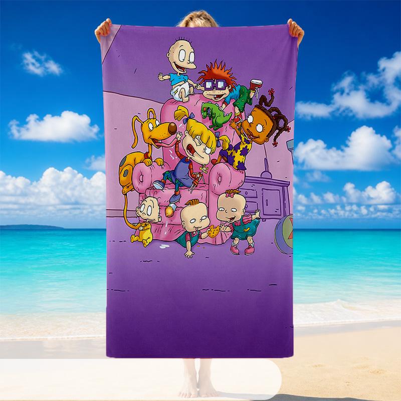 Quick Dry Beach Towel Rugrats Pattern, Lightweight Absorbent Towel for Pool Beach Vacation Use