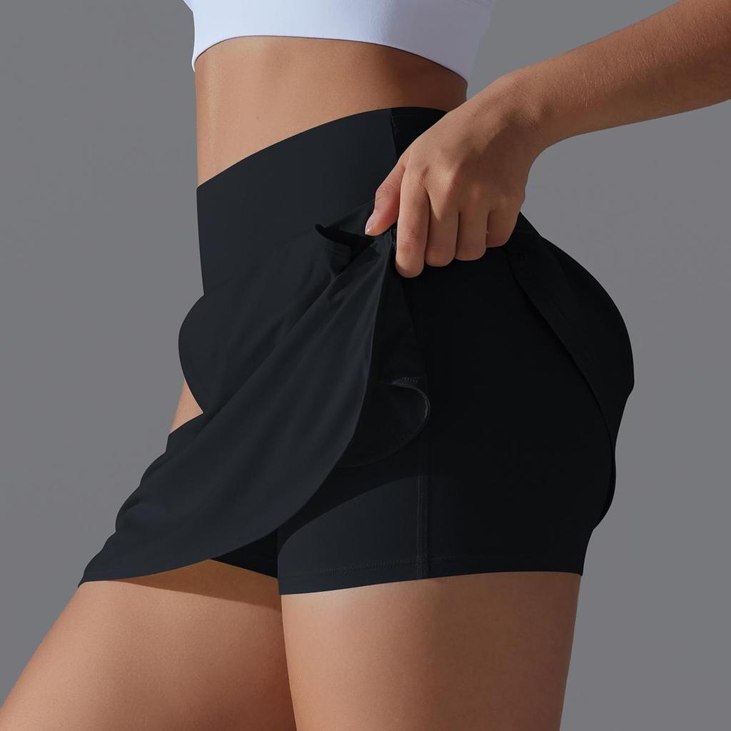 Women Yoga Short Skirts With Porkets Elastic Slim High Waist Sports Skirts Black Summer Hot Girl Skirts