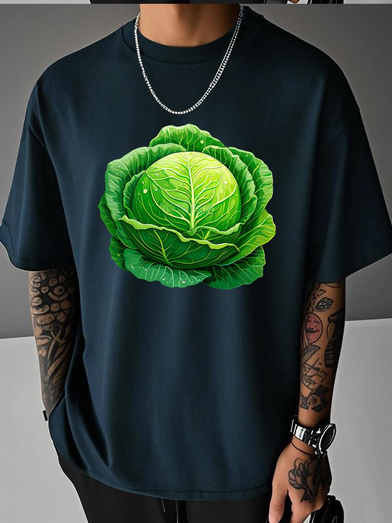 Unisex Summer Oversized T Shirt Green Cabbage Vegetable Graphic Short Sleeve Loose Tees Streetwear Male Daily Casual Fashion Tops