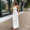 Womens Linen Cotton Halter Top Midi Dress Set White Sleeveless 2 Piece Old Money Style