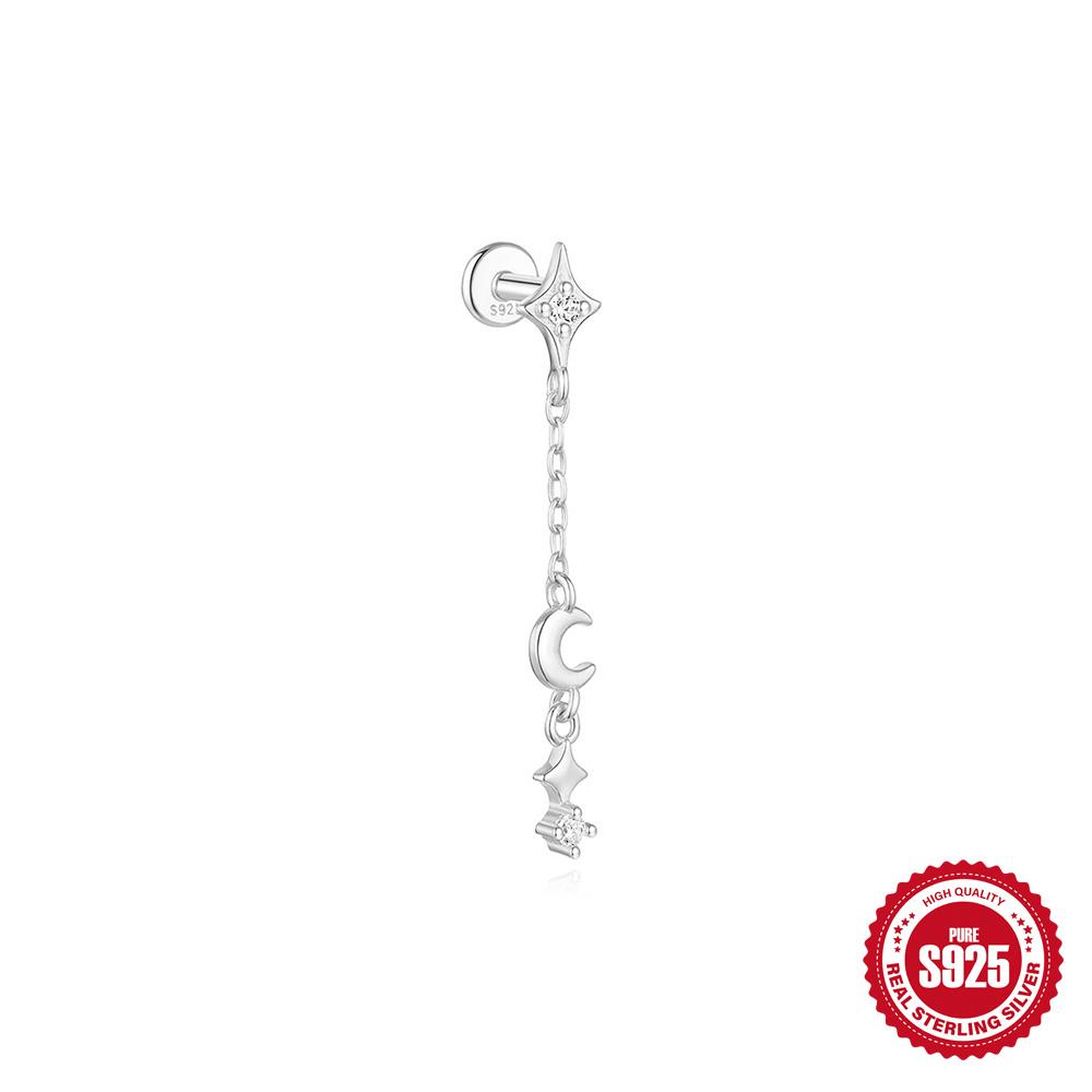 BOAKO 925 Silver Star Moon Chain Tassel Earrings for Women Fashion Luxury Fine Jewelry Dainty Piercing