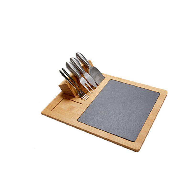 Bamboo Cheese Board with Knife Set and Drawer Tray