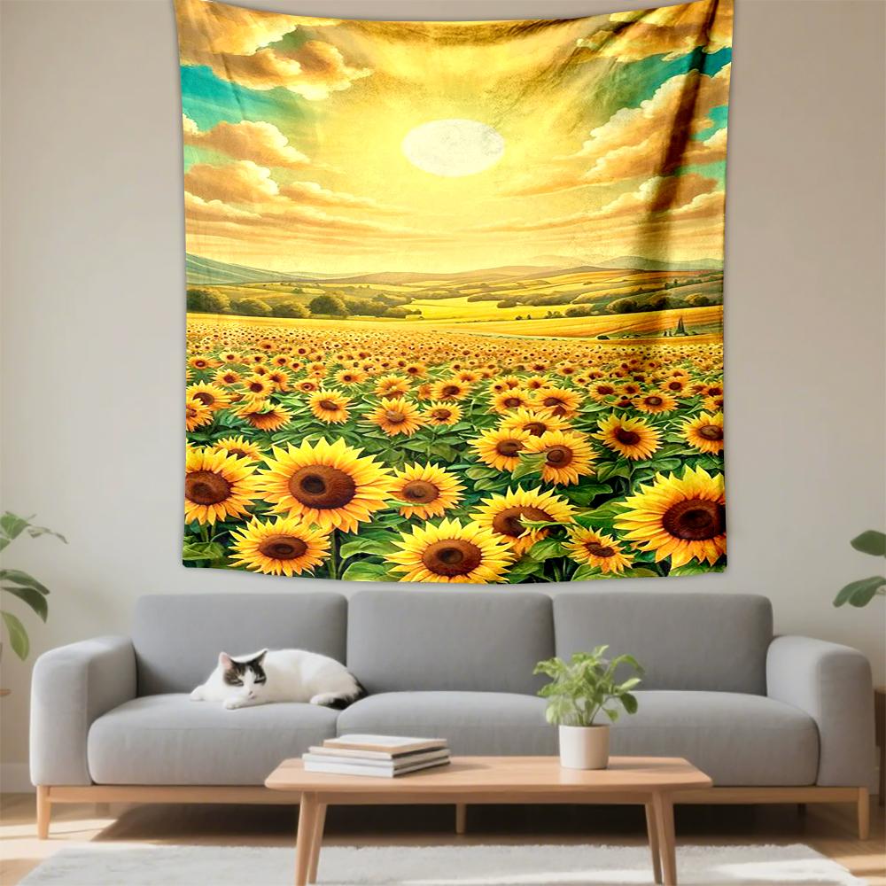 Sunflower Field Under Golden Sunrise Patterned tapestry for bedroom and living room home decor