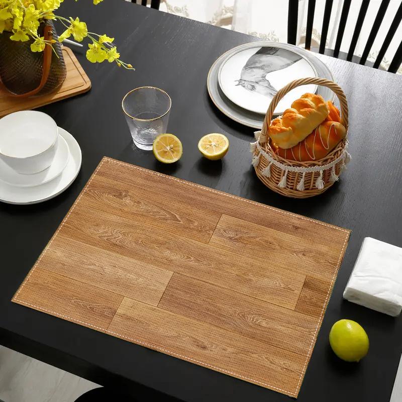4/6pcs Light Luxury Wood Grain Texture Linen Placemat Waterproof Oil Resistant Easy to Clean Dining Table Decoration
