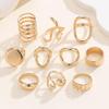 European & American Trendy Geometric Luxury 10-Piece Ring Set: Versatile and Elegant Hollow Design