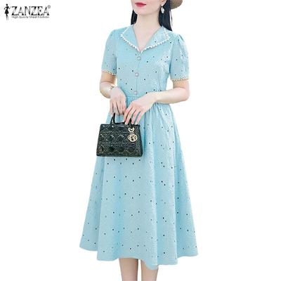 Rochie de vară casual pentru femei, cu guler rever, patchwork, croșetată, cu mânecă scurtă