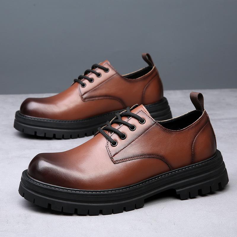 Derby shoes 2025 new autumn low-top Martin boots men's platform heightening versatile breathable business casual leather shoes