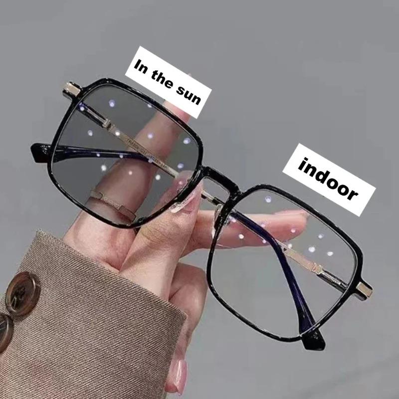 

Women Transparent Anti Blue Light Glasses Photochromic Glasses Large Frame Eye Protection Eyewear Chameleon Sunglasses ant-blue light