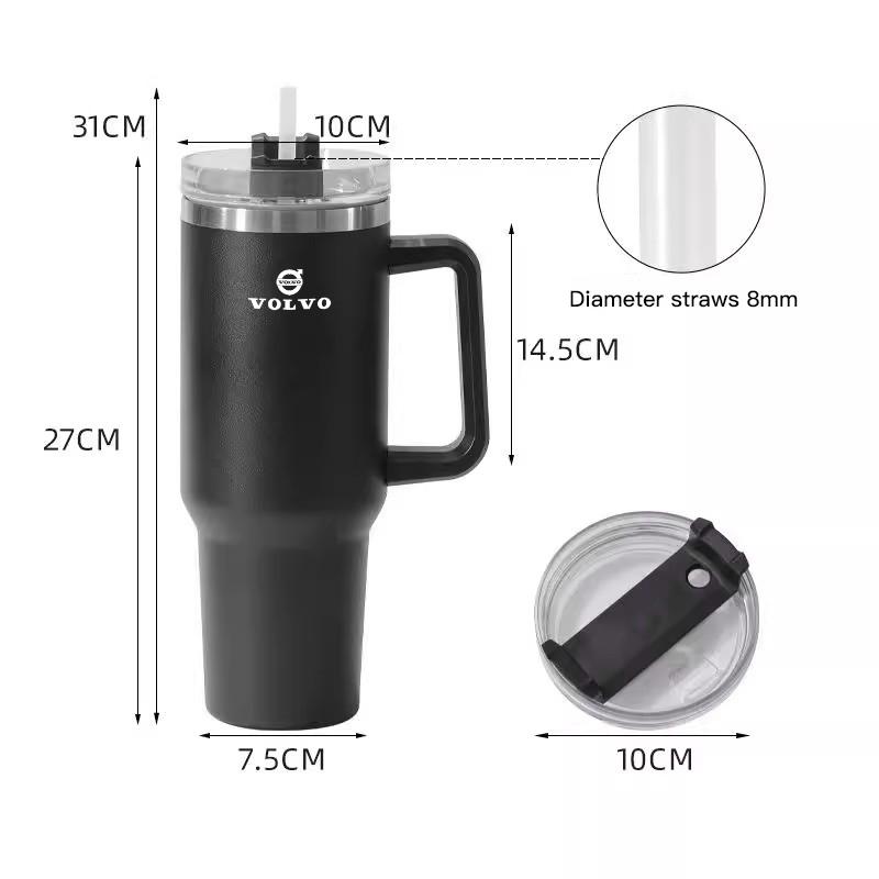 1200ML Insulated Tumbler with Handle Straw Travel Cup Coffee Cup For Volvo C60 XC40 V70 XC90 V40 V50 R 190h XC SC60 C30 S60 V60 RU1