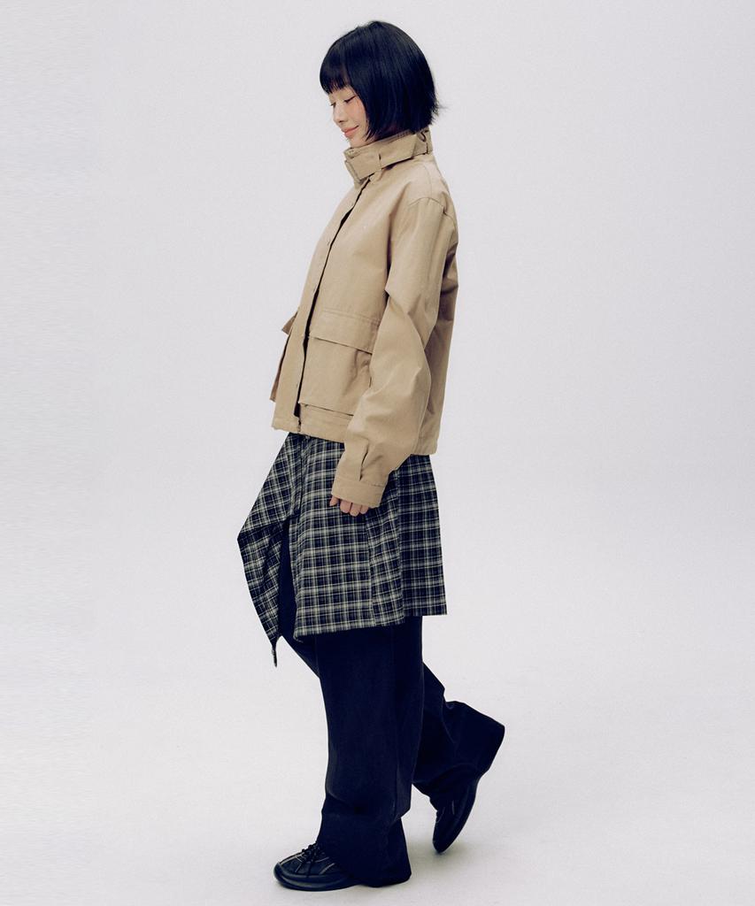 SOME PLACE Check Wrap Skirt Layered Basic Cotton Wide Pants Set [Black]