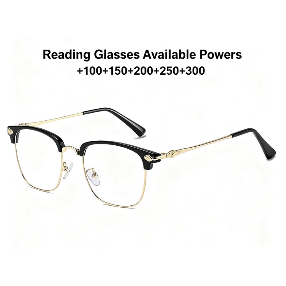 New Metal Half Frame Reading Glasses Anti-Blue Light Square HD Vision for Elderly Business Men Women Fashion Presbyopic Eyewear