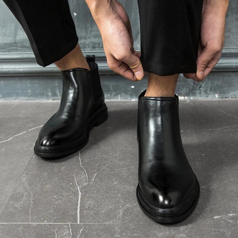 2024 Autumn Early Winter Chelsea Boots Fashion British Style Mens Ankle Boots Pointed toe Pary Shoes Black Brown D194