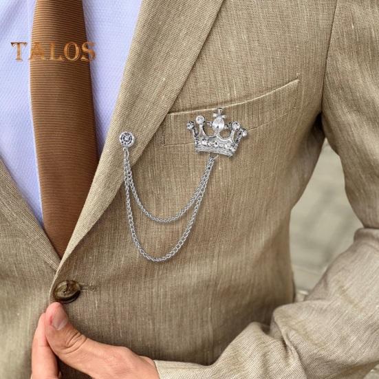 Men Retro Brooch English Style Crown Shape Rhinestone Tassel Decor Suit Coat Chest Decoration Formal Event Wedding Business Occasions Clothes Jewelry