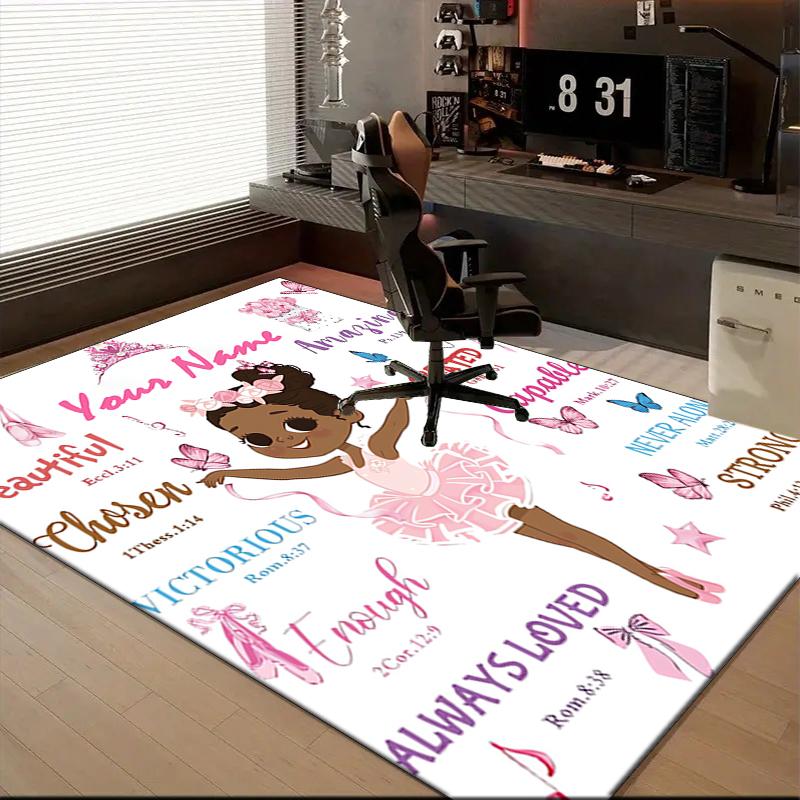 1PC Custom Name Little Ballerinas" Theme Floor Mat Ideal for Living Room, Game Rooms, Office, Bedroom Floor Mat Playful Design