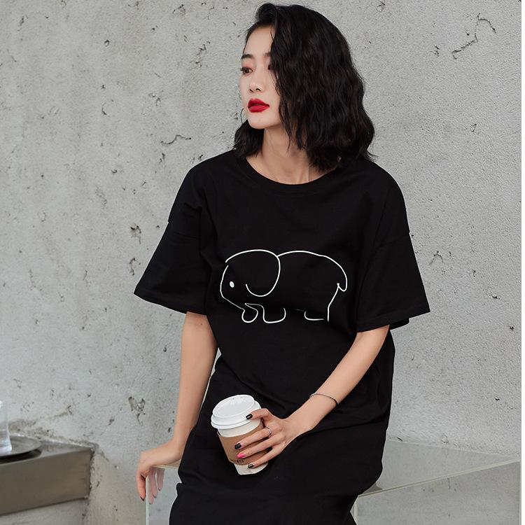 Summer Korean style new black T-shirt dress, women's plus-size loose dress, casual  women's round-neck long dress Buy cheaply on Joom