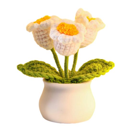 Gehäkelte Blume Dekoration Handgemachte Topfdekoration, Gestrickte Künstliche Sonnenblume Schreibtisch Dekorative Garn Dekoration, Geschenk für Frauen, Mama, Lehrer, Freundin,