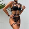 GZW Sexy Lingerie Seductive Role-playing BDSM Bra Garter Thong Neck Ring Set Erotic Underwear for Women Ladies Adult
