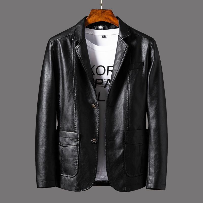 Кожаная куртка мужская корейская версия Slim Fit Business Jacket мужская куртка осенне-зимняя мотоциклетная кожаная куртка мужская одежда XL чёрный
