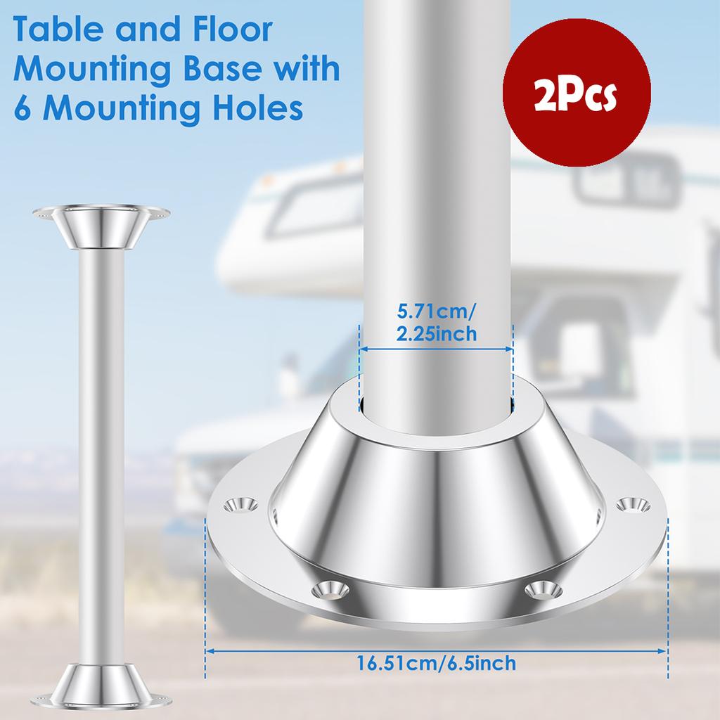2PCS/Set RV Table Base Aluminum Pedestal Table Base Flange Table Floor Mounting Base RV Hardware Replacement with Mounting Screw