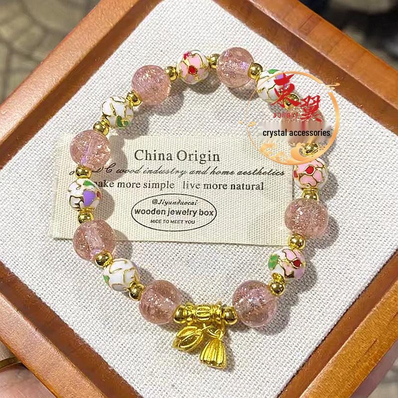 Scenic Bai Jingtai Lan Gold Sand Luminous Glaze Bracelet with Gold Foil Charm