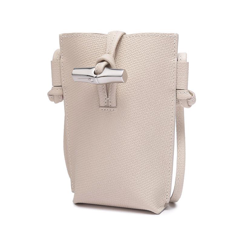 Longchamp Le Roseau 2023 Solid Color Bamboo Buckle Closure Leather Shoulder Crossbody Phone Bag Women bags Beige 34180HPN555
