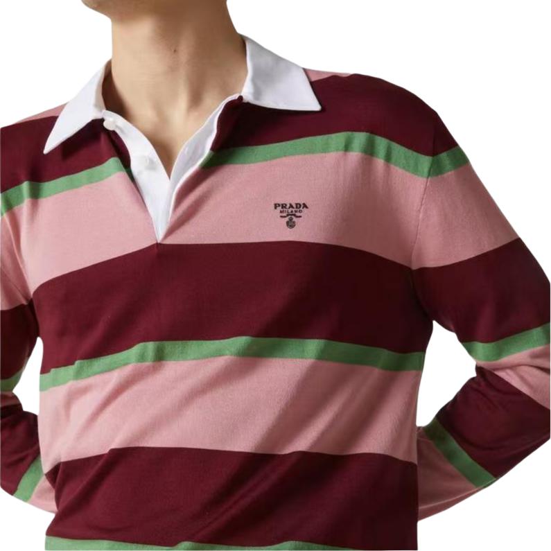 PRADA Long Sleeved Striped Knitted Polo Shirt UMB990-16L3-F0007-S-OOO