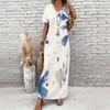 Women Plus Size V Neck Short Sleeve Abstract Floral Printed Long Dress