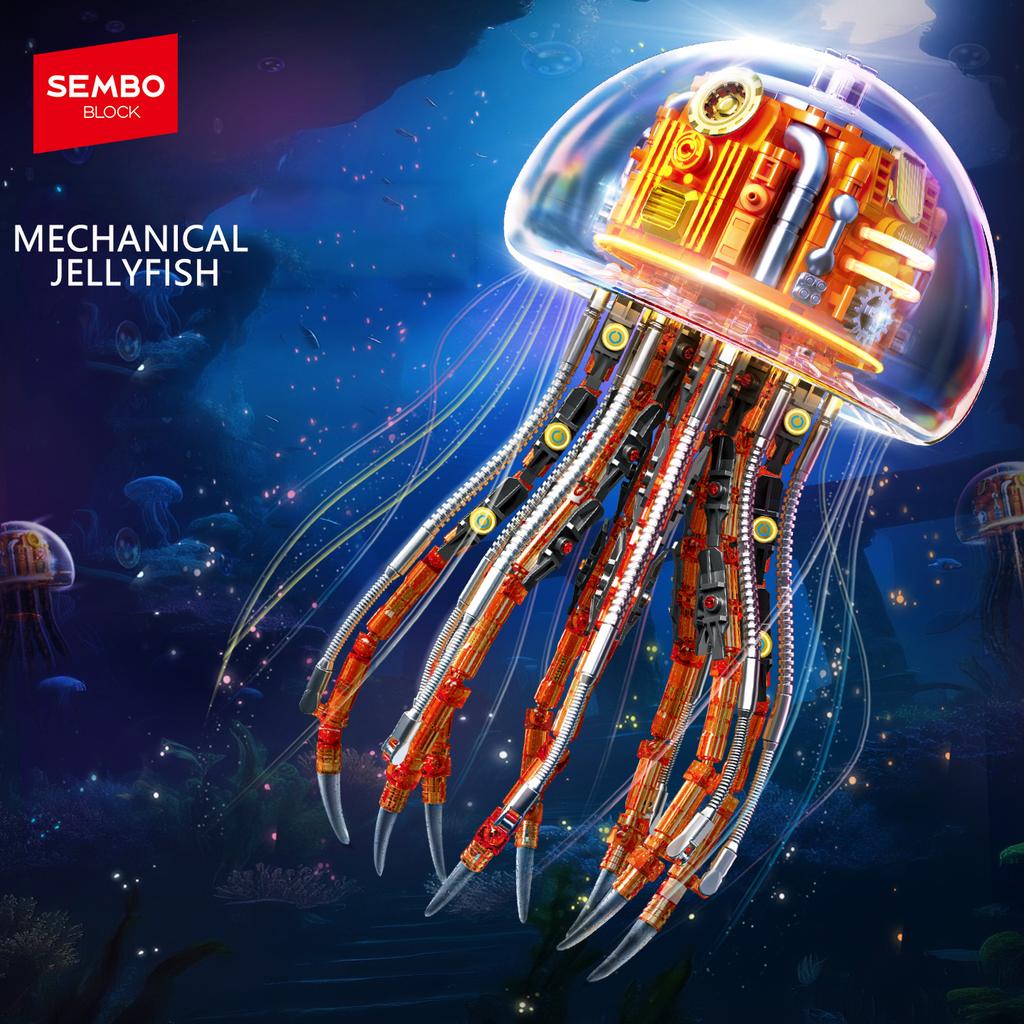 Non-Toxic Sembo Block 726Pcs Moc Animal Series Mecha Building Blocks Light Jellyfish Model Building Blocks Children Toy Kids Halloween Gifts