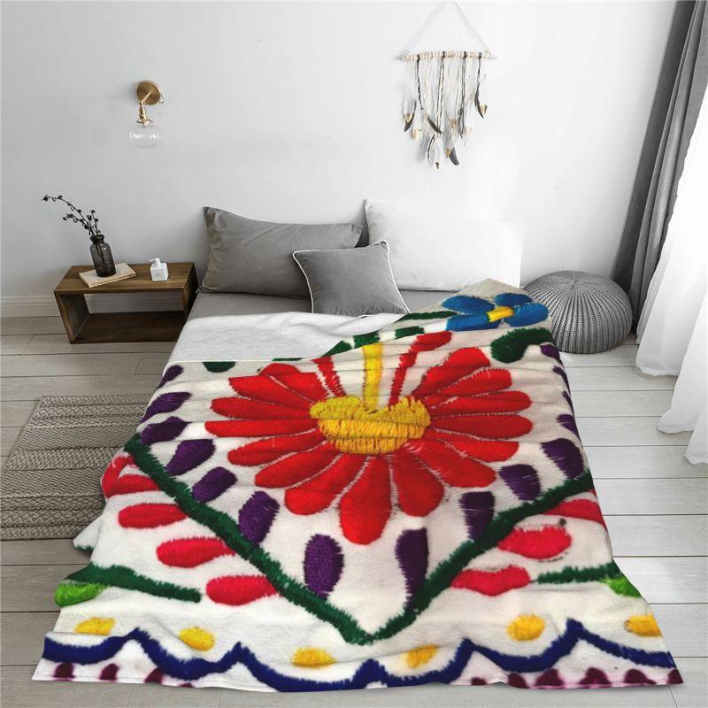 Custom Print Mexican Butterflies Flower Otomi Embroidery Pattern Blankets Breathable Soft Flannel Winter Throw Blanket Bedroom