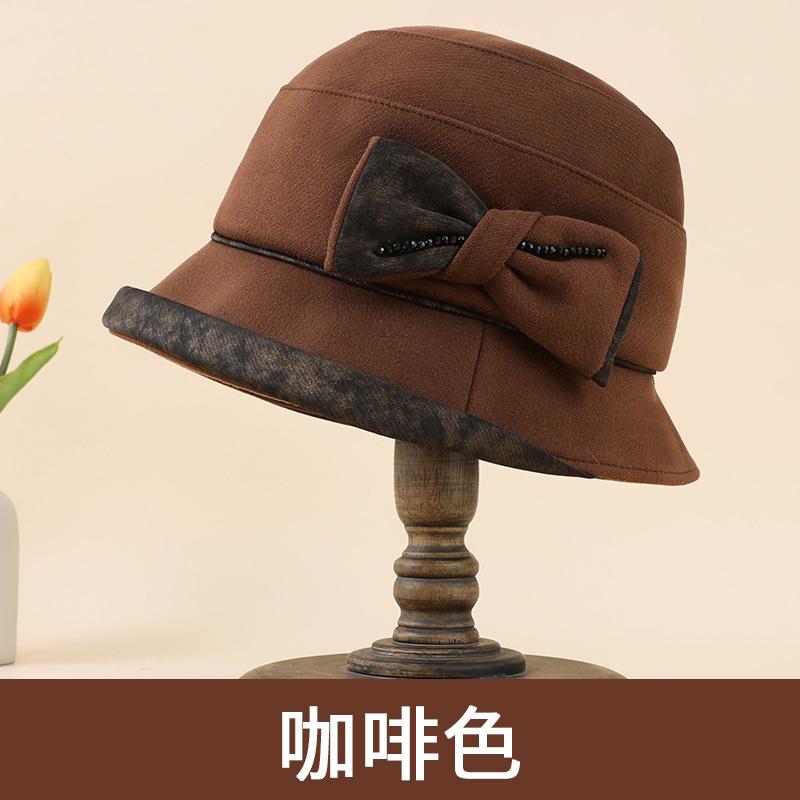 Autumn and Winter Bow Basin Hat Temperament New Retro Hat Mother Hat Warm Temperament Grandma Matching Hat