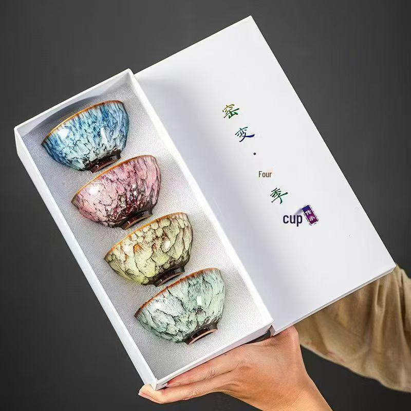 Five Elements Jianzhan Teacup Set: Ceramic Gongfu Tea Gift, Tianmu Host Cup and Box.