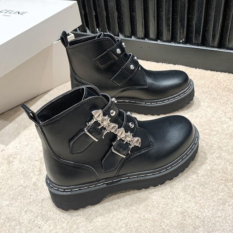 Women'S Boots Chunky Hee Ladies Shoes Platform Bat Buckle Leather Booties Women Shoes Trend  Sneakers Ankle Boots D451